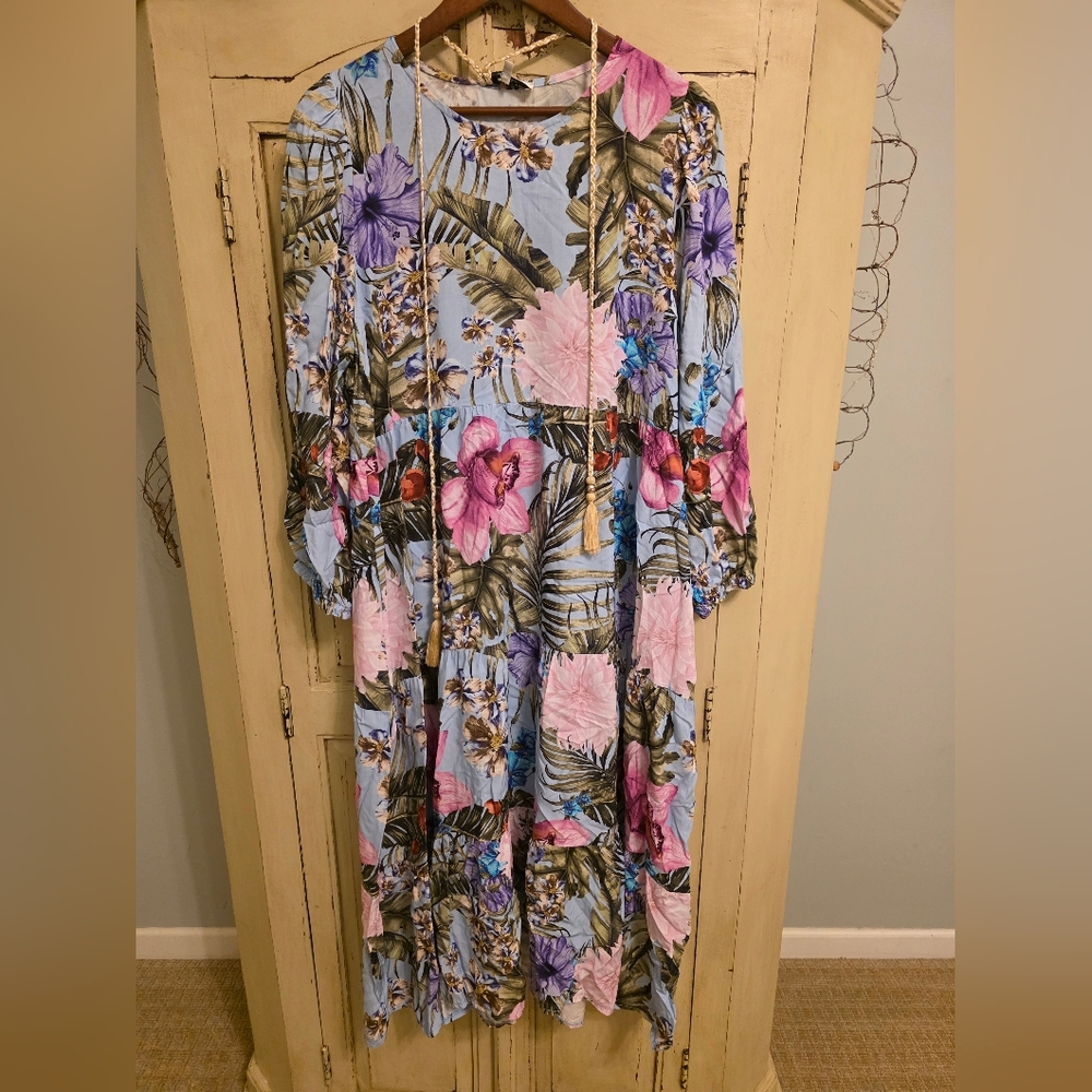 Floral Maxi Dress - Blue and Pink NWT